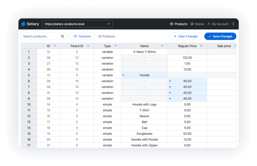Setary bulk product editor WooCommerce