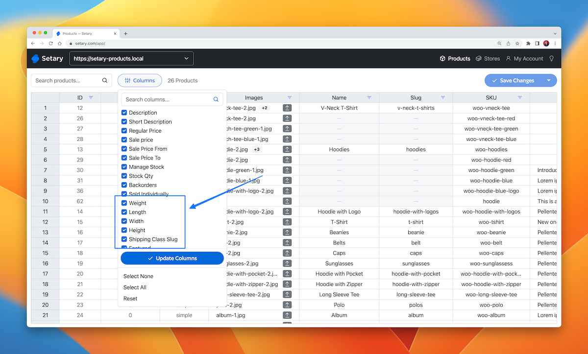 New product data columns added to Setary's bulk product editor for WooCommerce