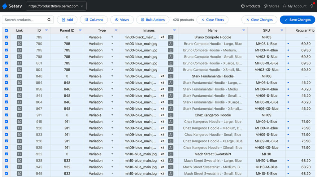 WooCommerce bulk edit preview changes in spreadsheet