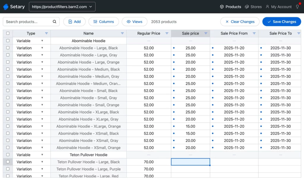 Bulk edit price and sale price and schedule