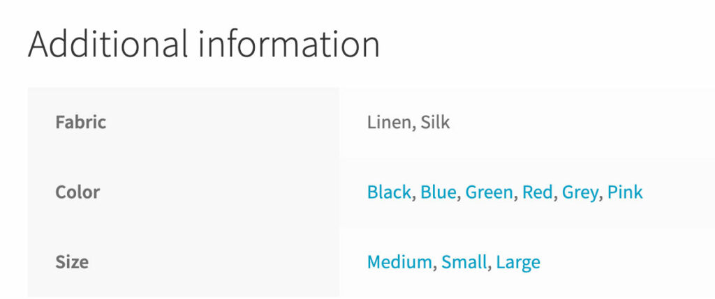 WooCommerce additional information tab attributes