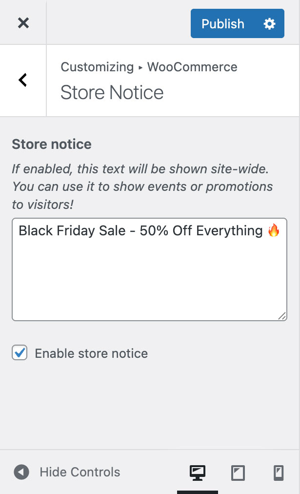 WooCommerce admin customize store notice