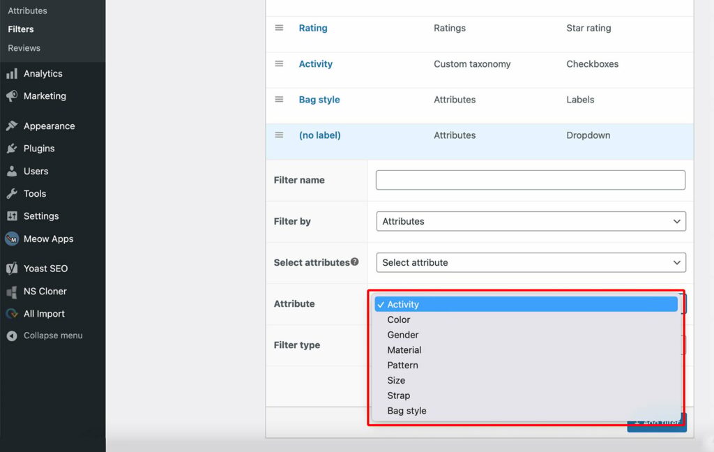 Add attribute filter to WooCommerce