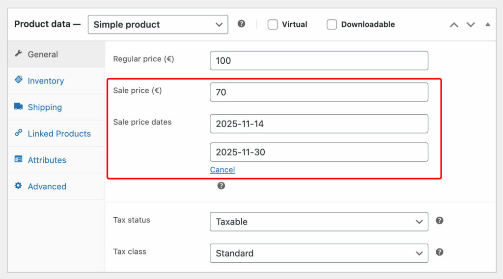 WooCommerce sale price default