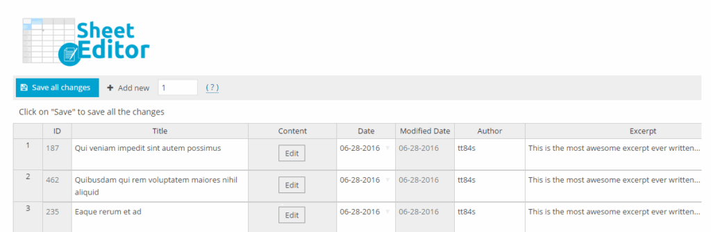 WP Sheet Editor bulk edit WooCommerce descriptions