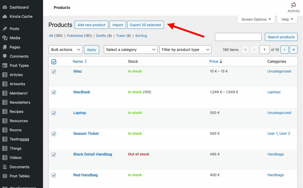 Export WooCommerce products