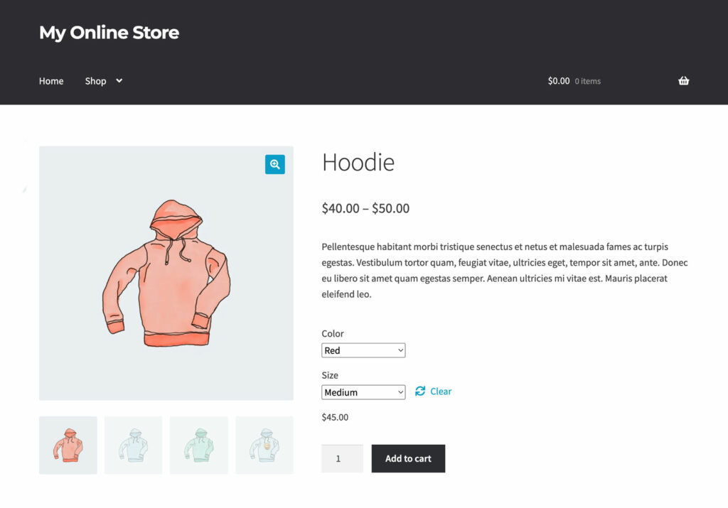 WooCommerce variable product page