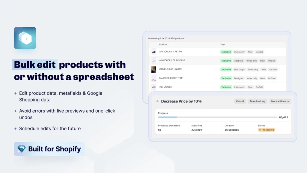 Ablestar bulk product editor task form for editing Shopify products