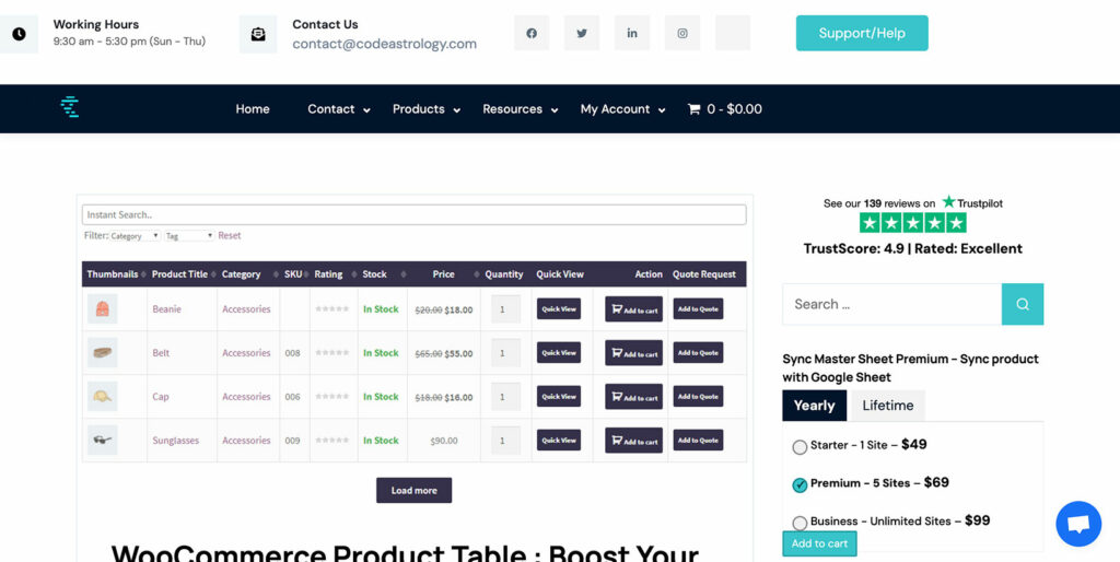 Woo Product Table (by CodeAstrology)