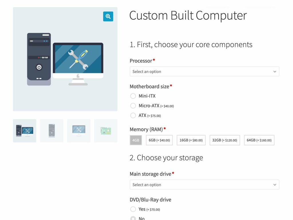 WooCommerce product add-ons configurator plugin