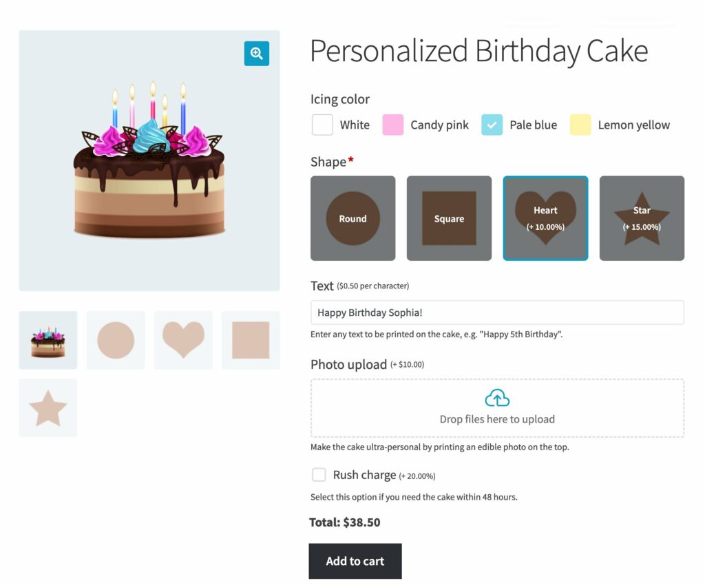 WooCommerce product add-ons plugin example