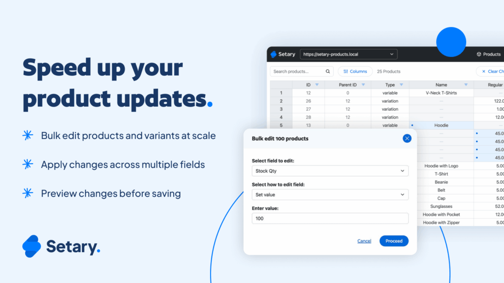 Setary Shopify bulk editor with spreadsheet and bulk actions