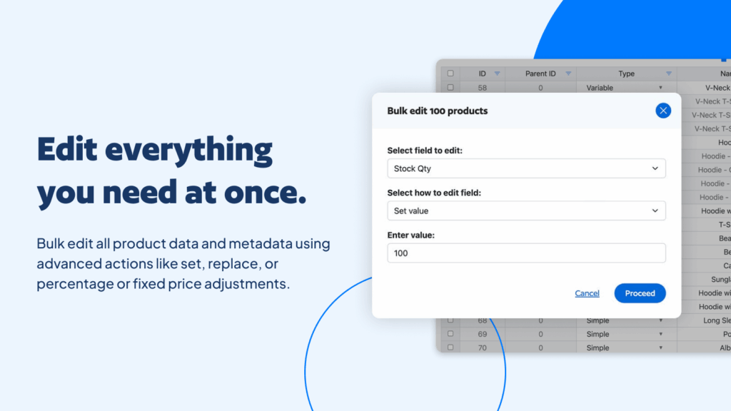 Shopify product management bulk actions edit
