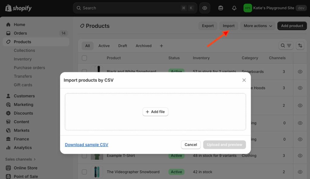 Shopify import product inventory from CSV