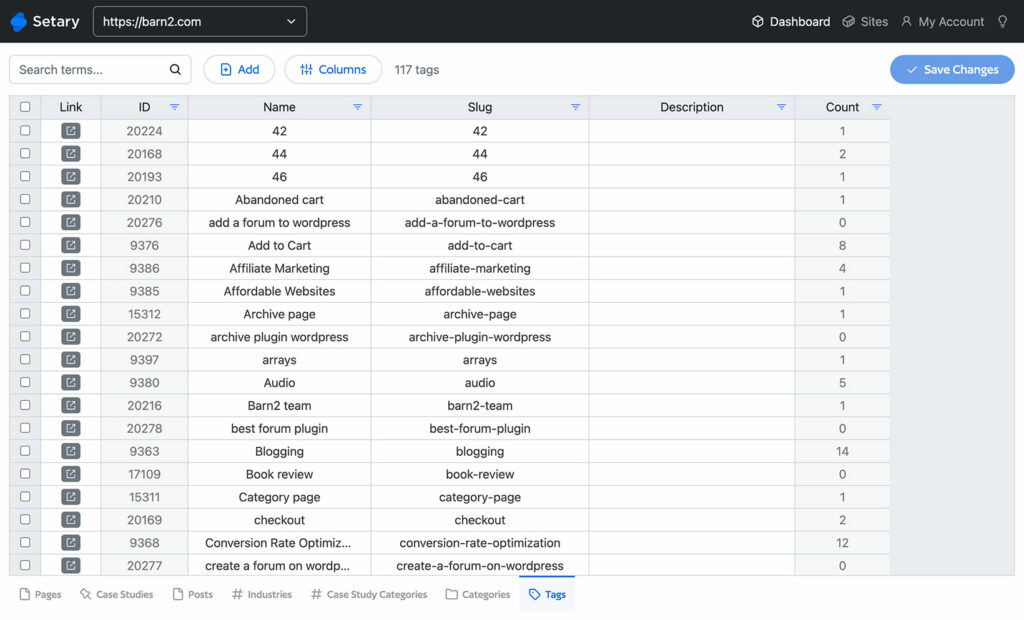 Bulk update WordPress tags in spreadsheet editor