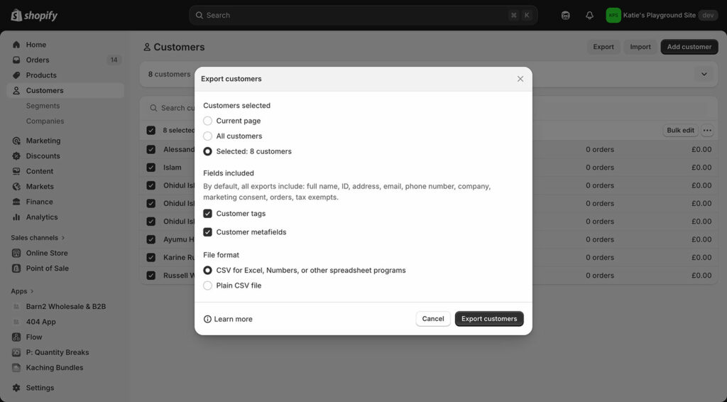 Shopify Customer Export