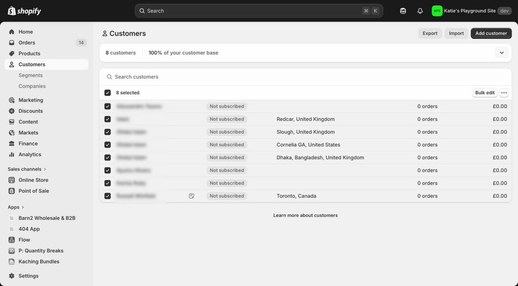 Shopify Manage and Export Customers
