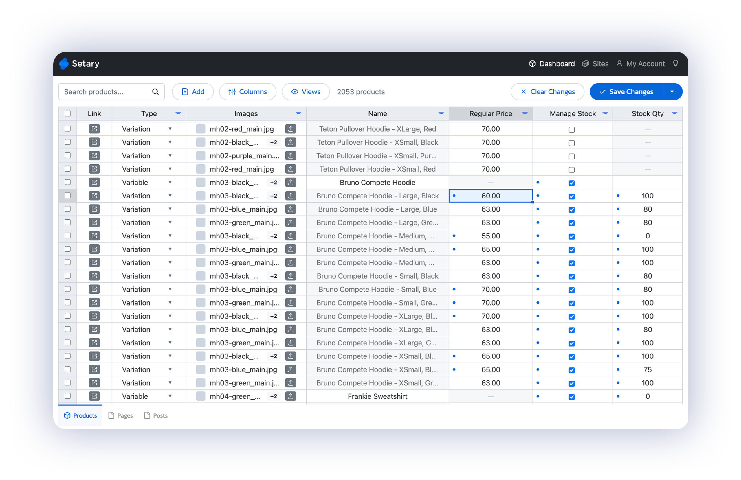 WooCommerce spreadsheet editor with price and inventory stock
