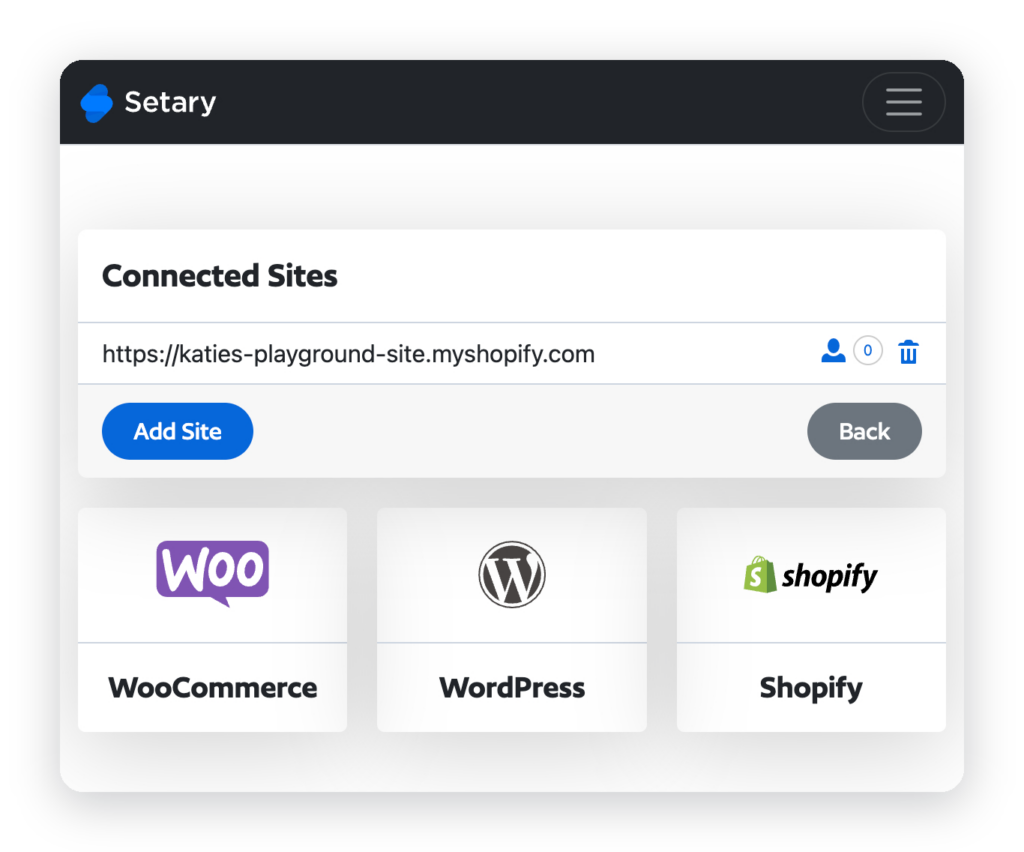 Add and manage multiple Shopify stores from one Setary dashboard