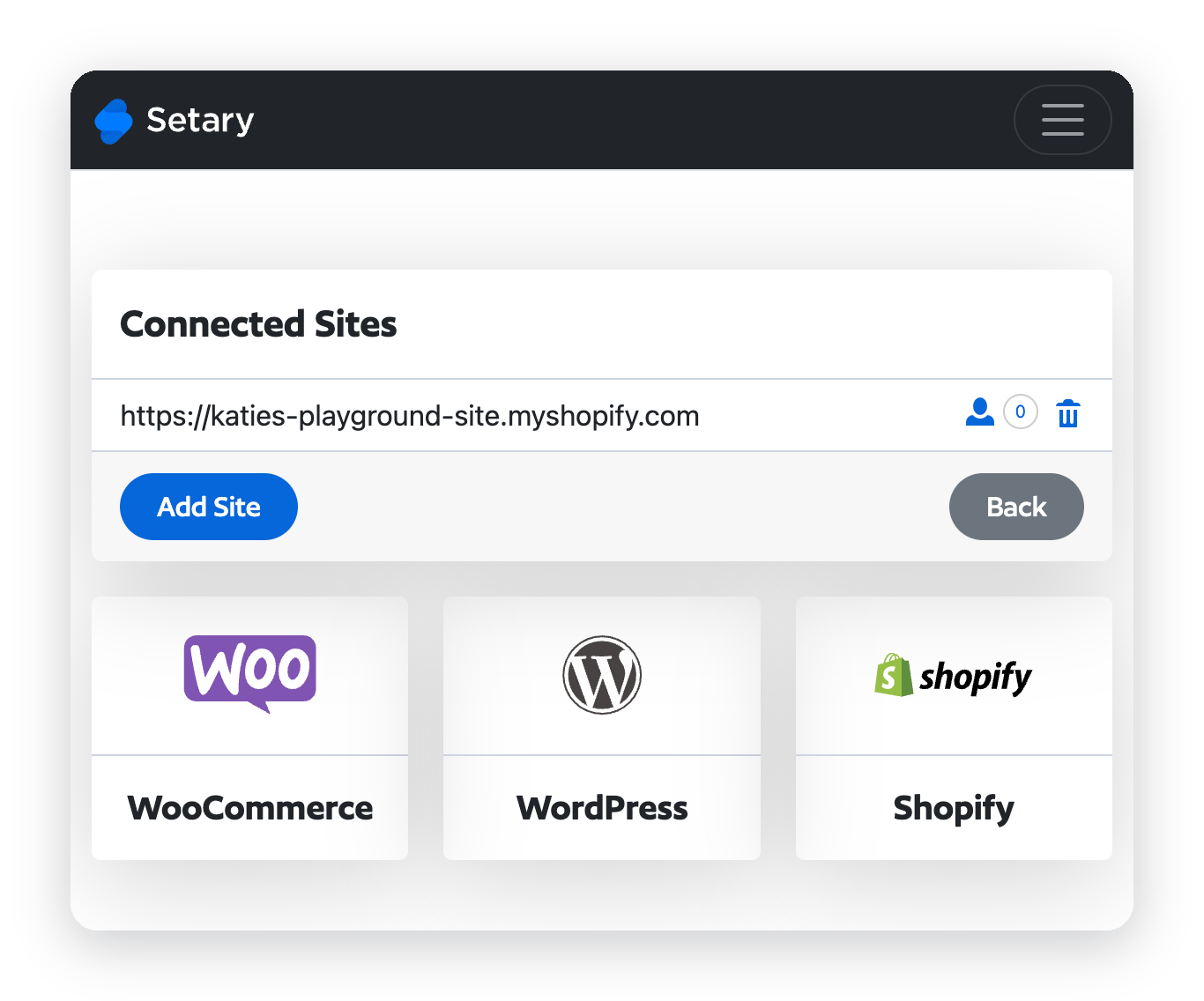 Add and manage multiple Shopify stores from one Setary dashboard