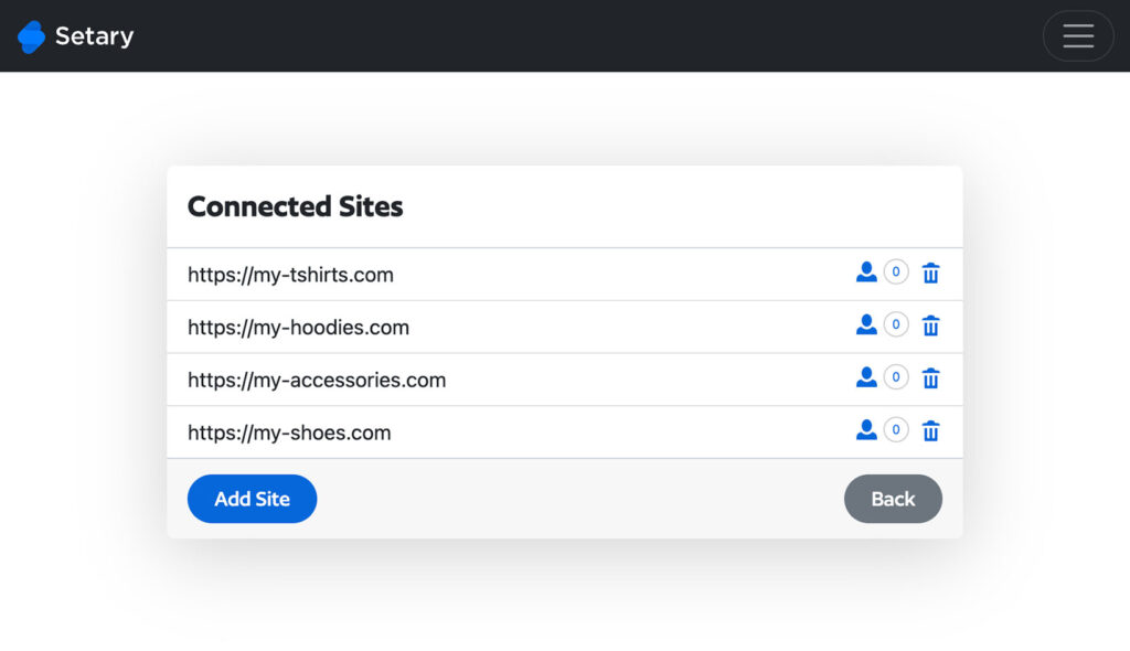 Setary multiple stores switch connected sites